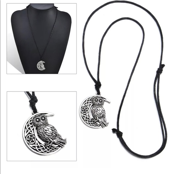Goddess Moon Pentagram Owl Silver Necklace - Picture 6 of 6
